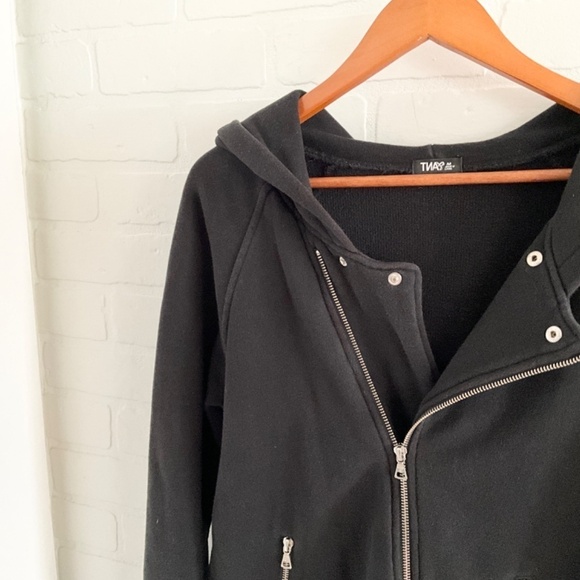 Aritzia TNA Hoodie Perfecto Cotton French Terry Black Silver Zip Pockets Women M - Picture 12 of 14